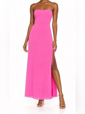 superdown Addison Hot Pink Side Slit Maxi Barbie Dress Size S NWT